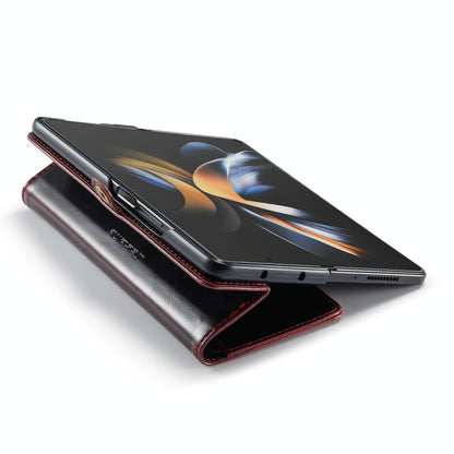 Premium Crazy Horse Leather Phone Case for Samsung Galaxy z Fold 4 - Coffee