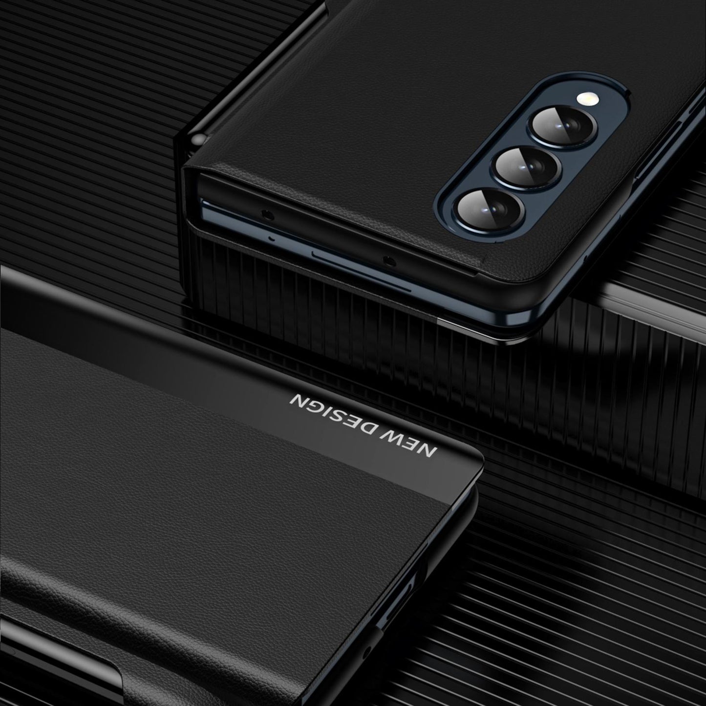 Samsung Galaxy z Fold 4 Leather Phone Case with Pen Slot - Shockproof - Black