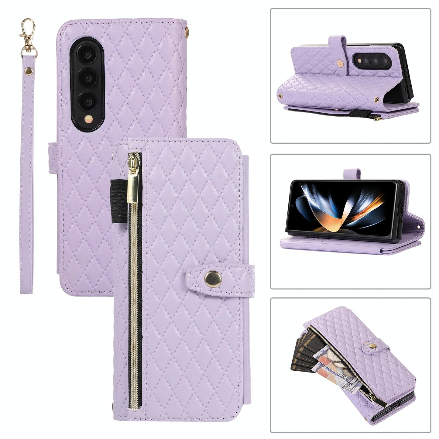 Foldable Diamond Lattice Phone Case for Samsung Galaxy z Fold 4 - Purple