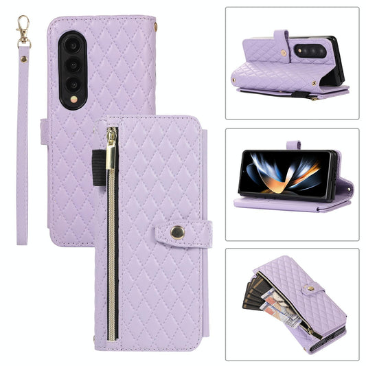 Foldable Diamond Lattice Phone Case for Samsung Galaxy z Fold 4 - Purple