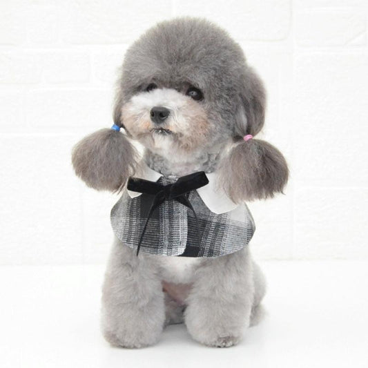 Dog Shawl Small Cloak Pet Bow Ttie Saliva Towel Pet Accessories - Size L - Black White Grid
