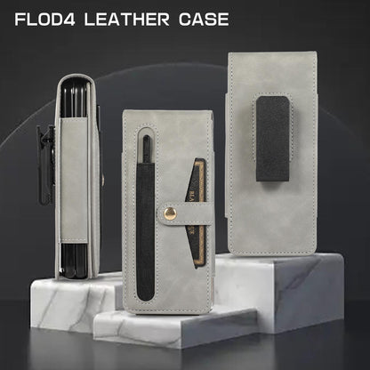 Shockproof Foldable Leather Case with Stylus for Samsung Galaxy z Fold 4 / 5g - Black