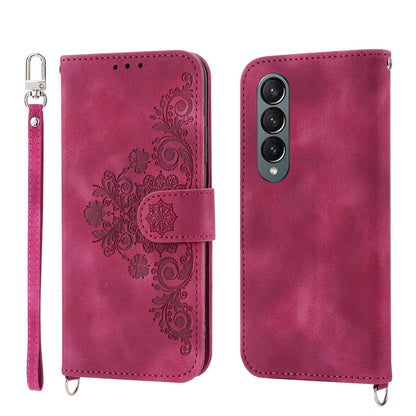 Floral Leather Phone Wallet for Samsung Galaxy z Fold 4 - Embossed - Pink