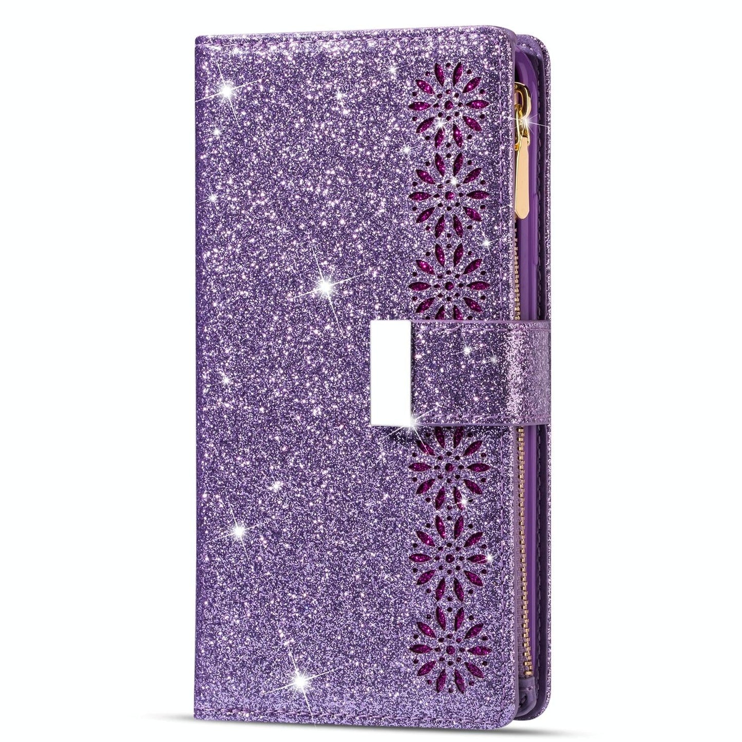 Sparkling Leather Zip Case for Samsung Galaxy z Fold 4 - Zipper Closure - Rose Red