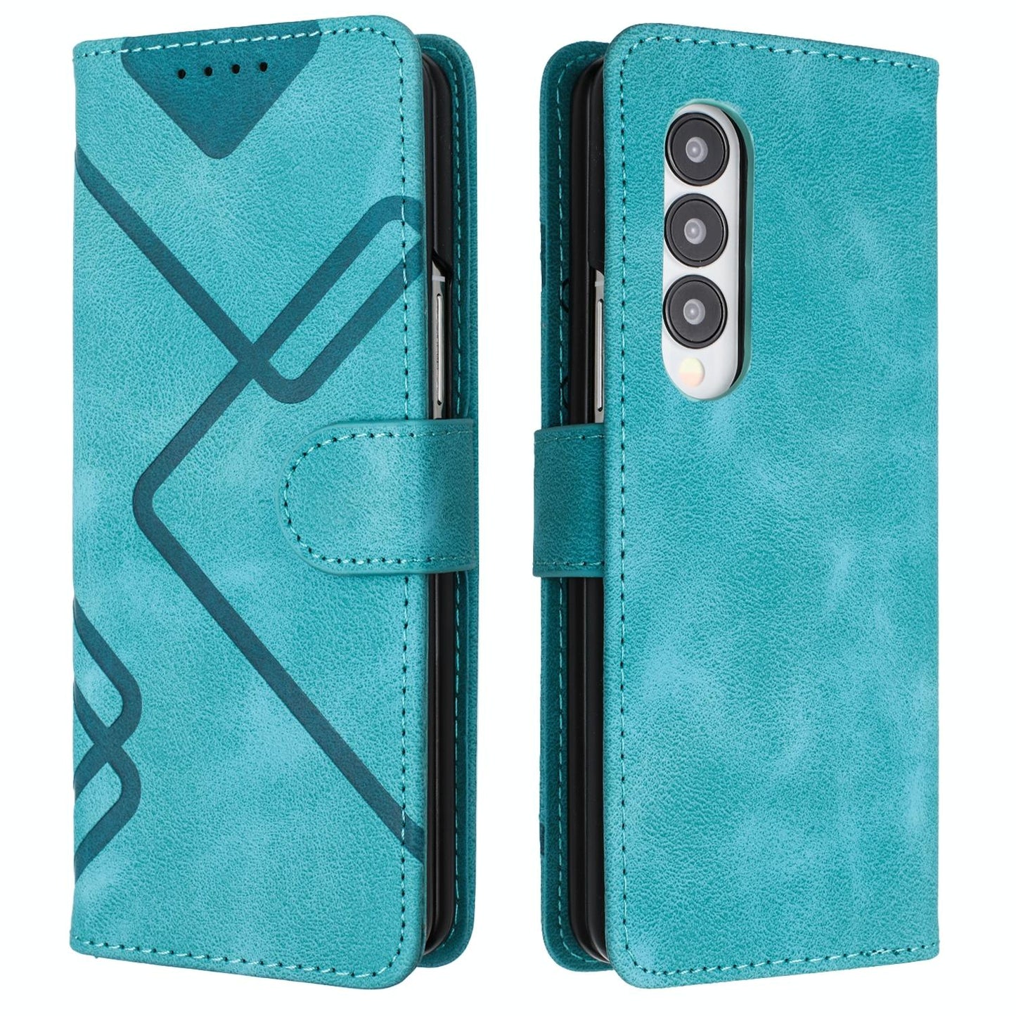 Smooth Leather Phone Case for Samsung Galaxy z Fold 4 - Line Pattern - Light Blue