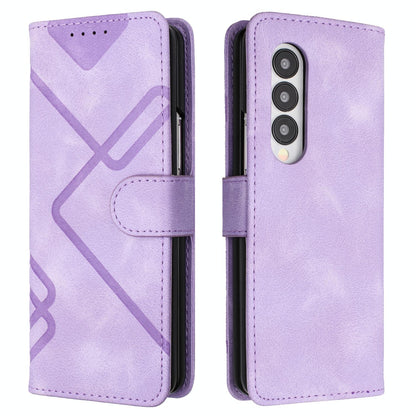 Smooth Leather Phone Case for Samsung Galaxy z Fold 4 - Line Pattern - Light Blue