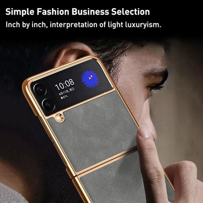 For Samsung Galaxy z Fold4 5G Foldable Lambskin Phone Case - Electroplated - Navy Blue