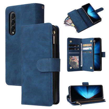 Frosted Leather Zip Wallet for Samsung Galaxy z Fold 4 - Compact and Stylish - Blue