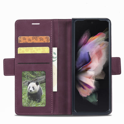 Leather Dual Side Buckle Phone Cover for Samsung Galaxy z Fold 4 - Wine Red