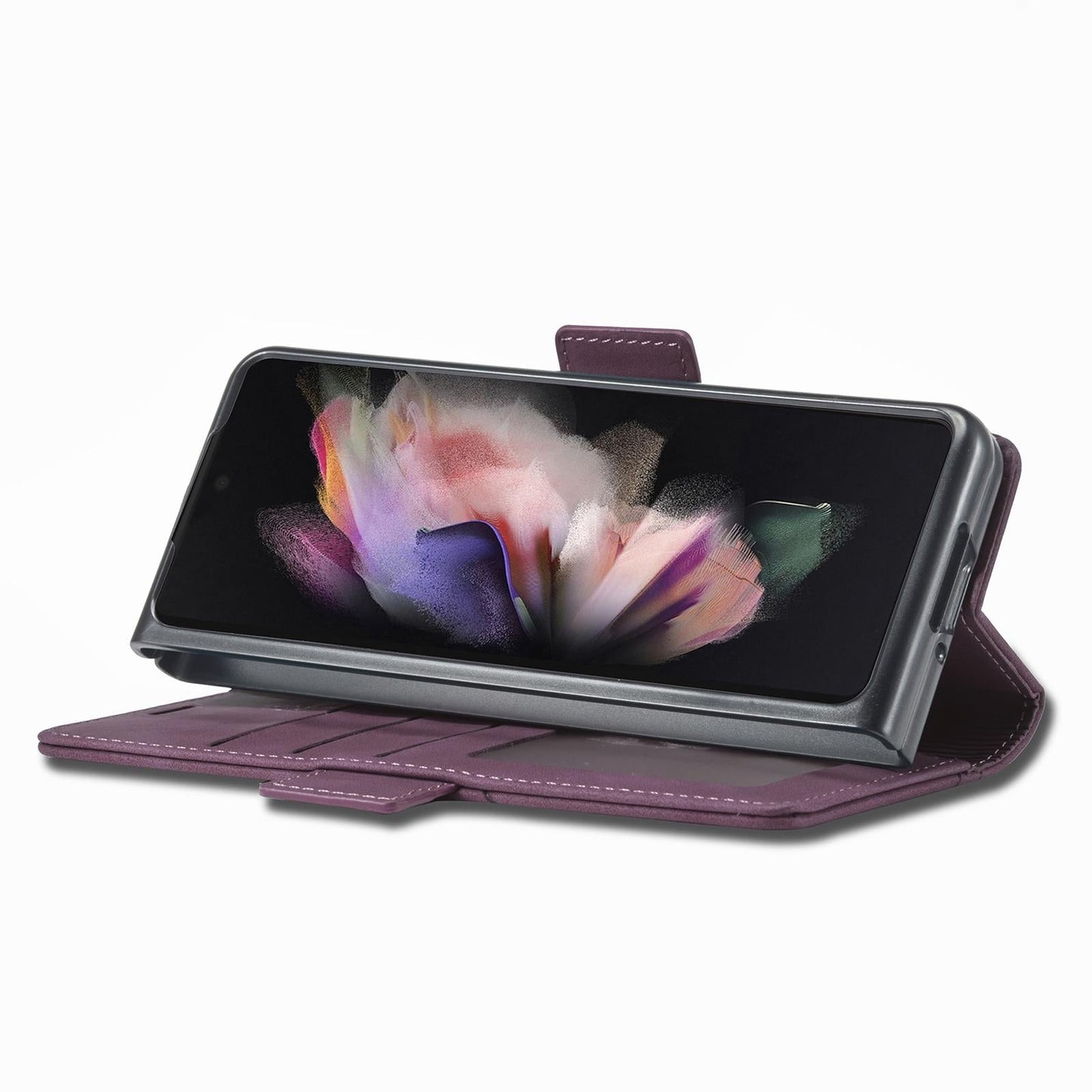 Leather Dual Side Buckle Phone Cover for Samsung Galaxy z Fold 4 - Wine Red