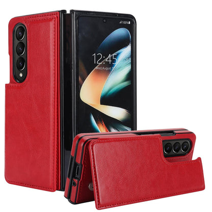 Foldable Phone Case with Double Buckle Card Slot for Samsung Galaxy z Fold4 - Red