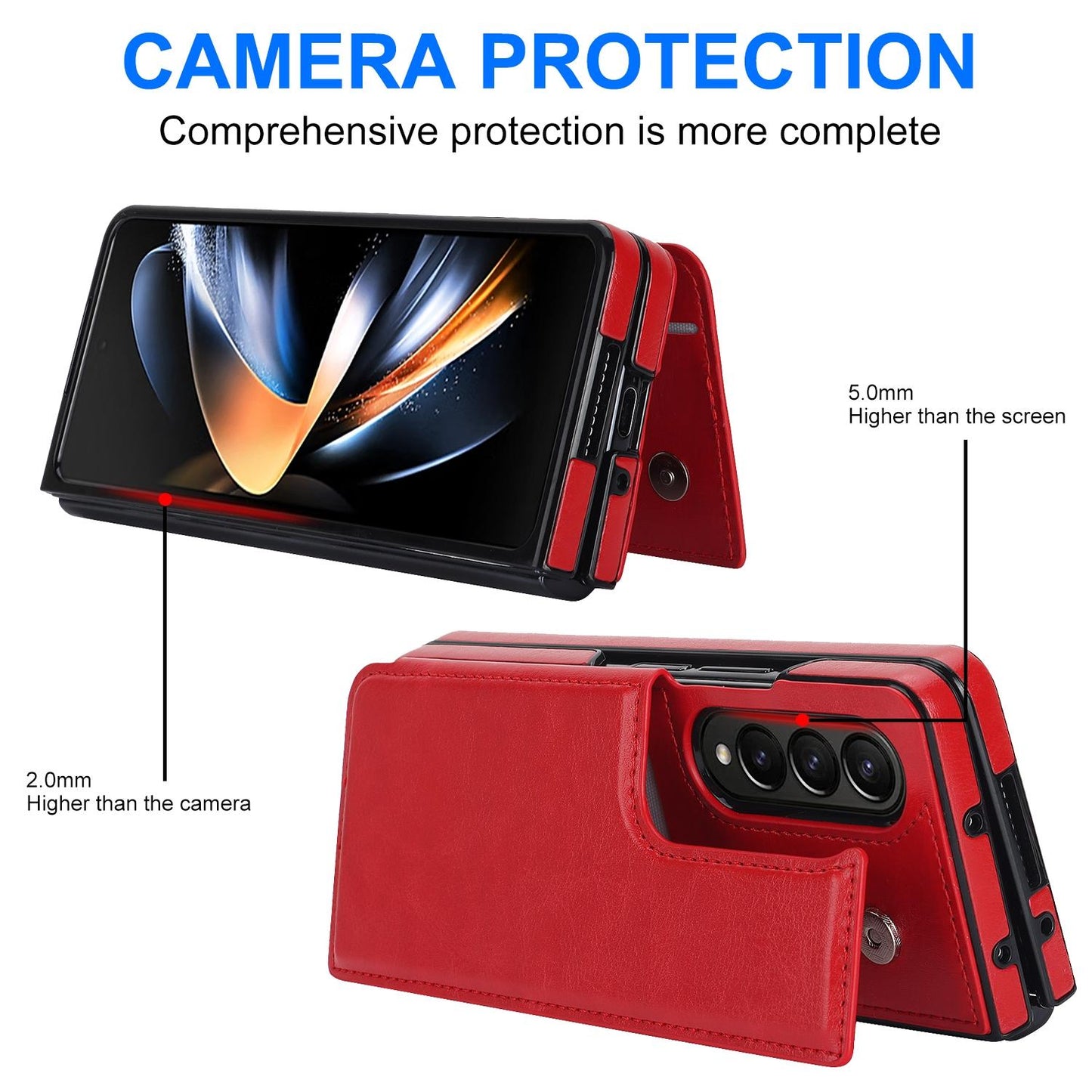 Foldable Phone Case with Double Buckle Card Slot for Samsung Galaxy z Fold4 - Red