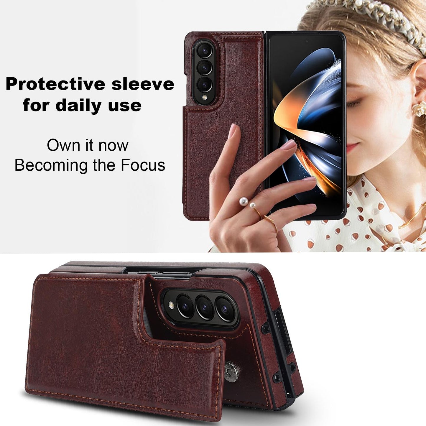 Full Coverage Double Buckle Phone Case for Samsung Galaxy z Fold 4 - Rose Gold