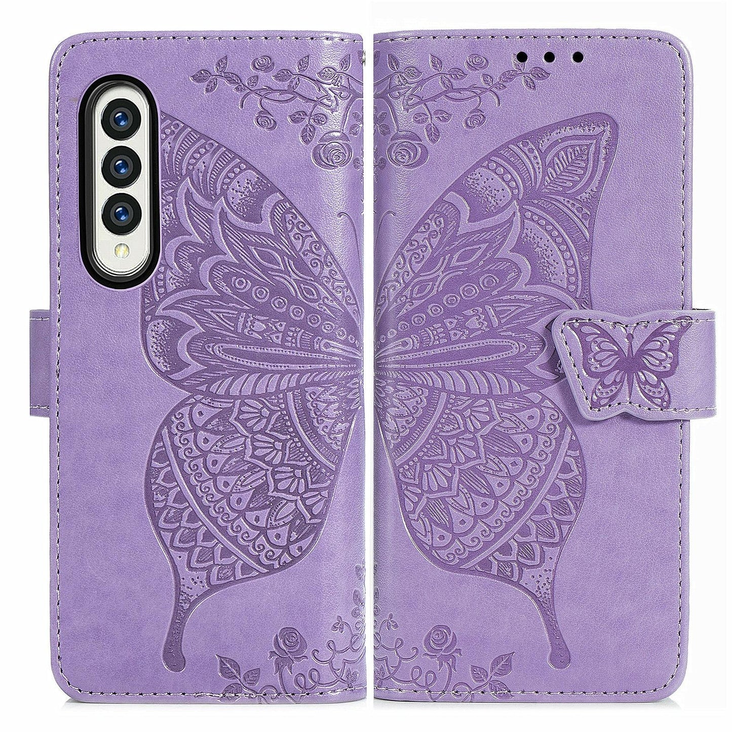 Embossed Butterfly Love Leather Case for Samsung Galaxy z Fold 4 - Flower Design - Pink
