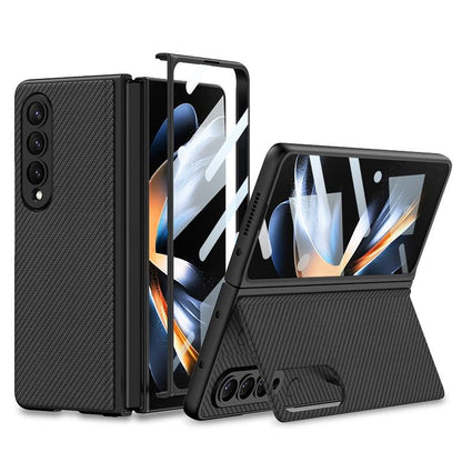 Foldable Leather Case with Stand for Samsung Galaxy z Fold 4 - Ultra Thin - Carbon Fiber