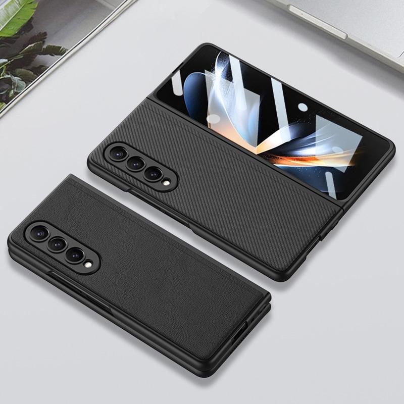 Foldable Leather Case with Stand for Samsung Galaxy z Fold 4 - Ultra Thin - Carbon Fiber