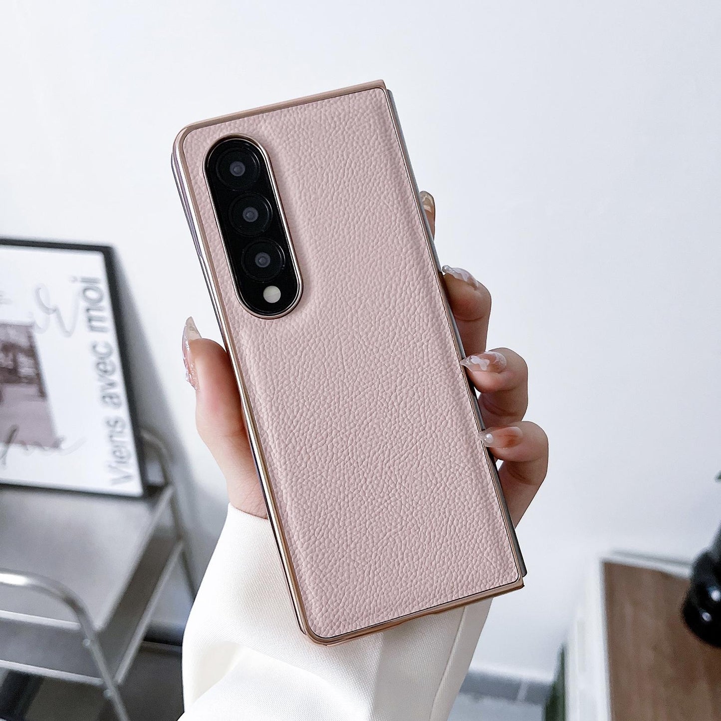 Skyline Series Nano Electroplating Pu Case for Samsung Galaxy z Fold 4 - Pink Gold