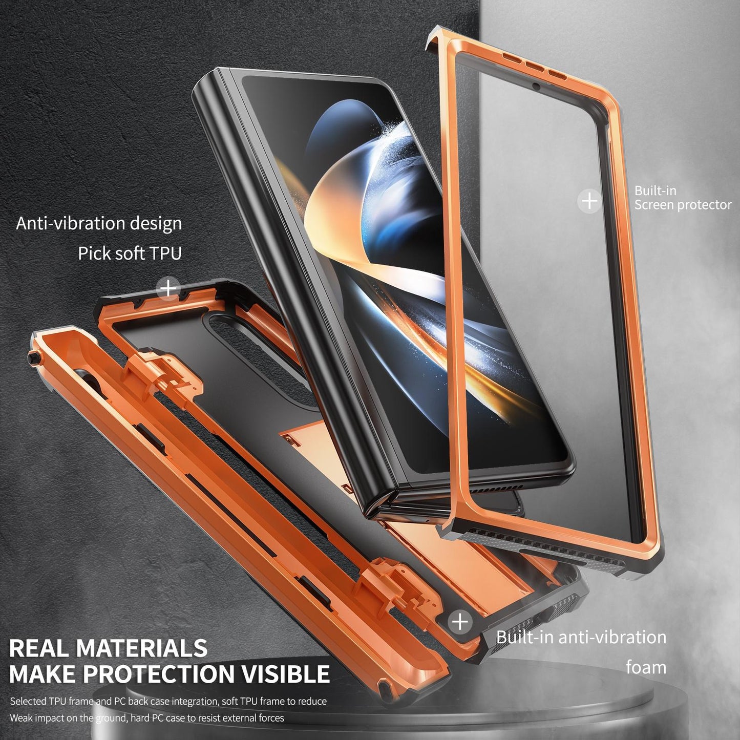 Foldable Shockproof Phone Case for Samsung Galaxy z Fold 4 / 5g - Orange