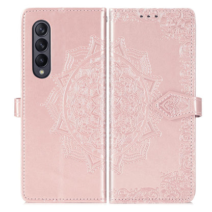 Embossed Mandala Leather Phone Case for Samsung Galaxy z Fold 4 - Rose Gold