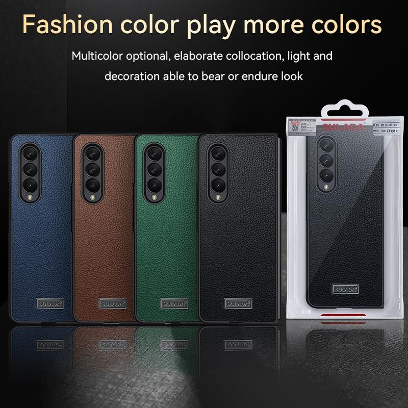 Handmade Leather Shockproof Tpu Case for Samsung Galaxy z Fold 4 - Brown