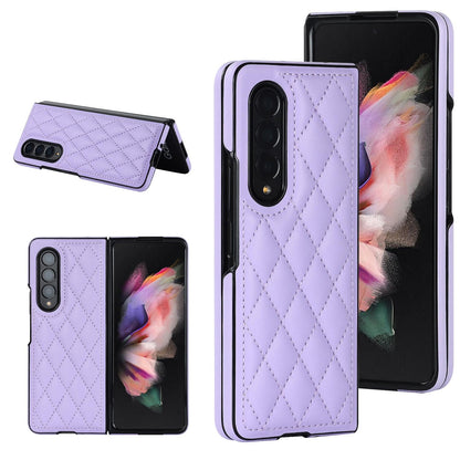 Foldable Microfiber Phone Case for Samsung Galaxy z Fold 4 - Rhombic Design - Purple