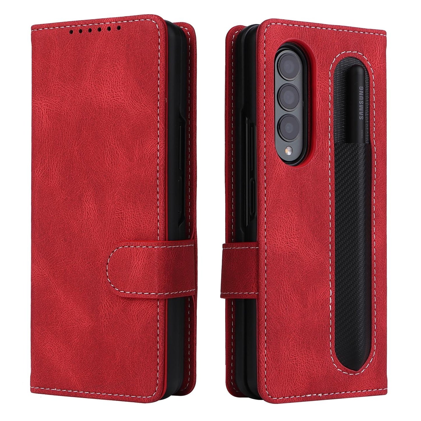 Foldable Leather Case for Samsung Galaxy z Fold 4 / 5g - Detachable - Red