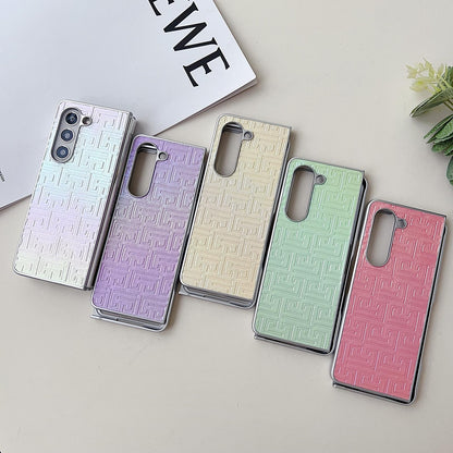 Geometric Gradient Leather Phone Case for Samsung Galaxy z Fold 4 5g - Pearlescent Finish - Silver
