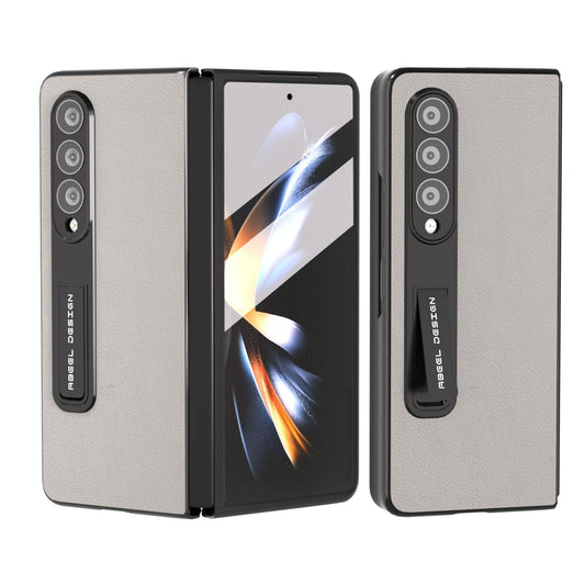 Leather Phone Case with Holder for Samsung Galaxy z Fold 4 / 5g - Wave Design - Grey