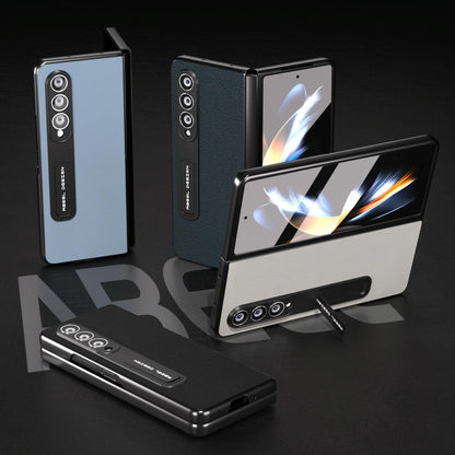 Leather Phone Case with Holder for Samsung Galaxy z Fold 4 / 5g - Wave Design - Grey