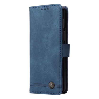 Metal Button Leather Case for Samsung Galaxy z Fold 4 / 5g - Tree Design - Brown