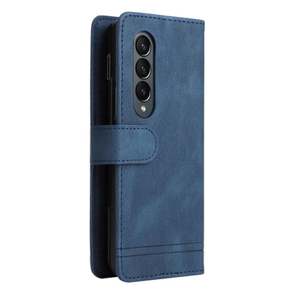 Metal Button Leather Case for Samsung Galaxy z Fold 4 / 5g - Tree Design - Brown