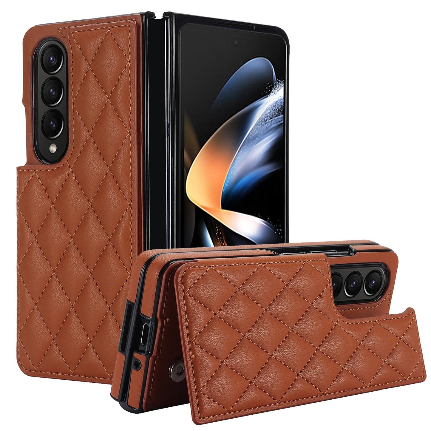 Foldable Full Coverage Double Buckle Pu Phone Case for Samsung Galaxy z Fold 4 - Rose Gold