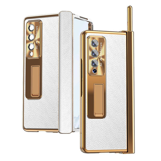 Shockproof Magnetic Litchi Pattern Phone Case for Samsung Galaxy z Fold 4 - Silver Gold