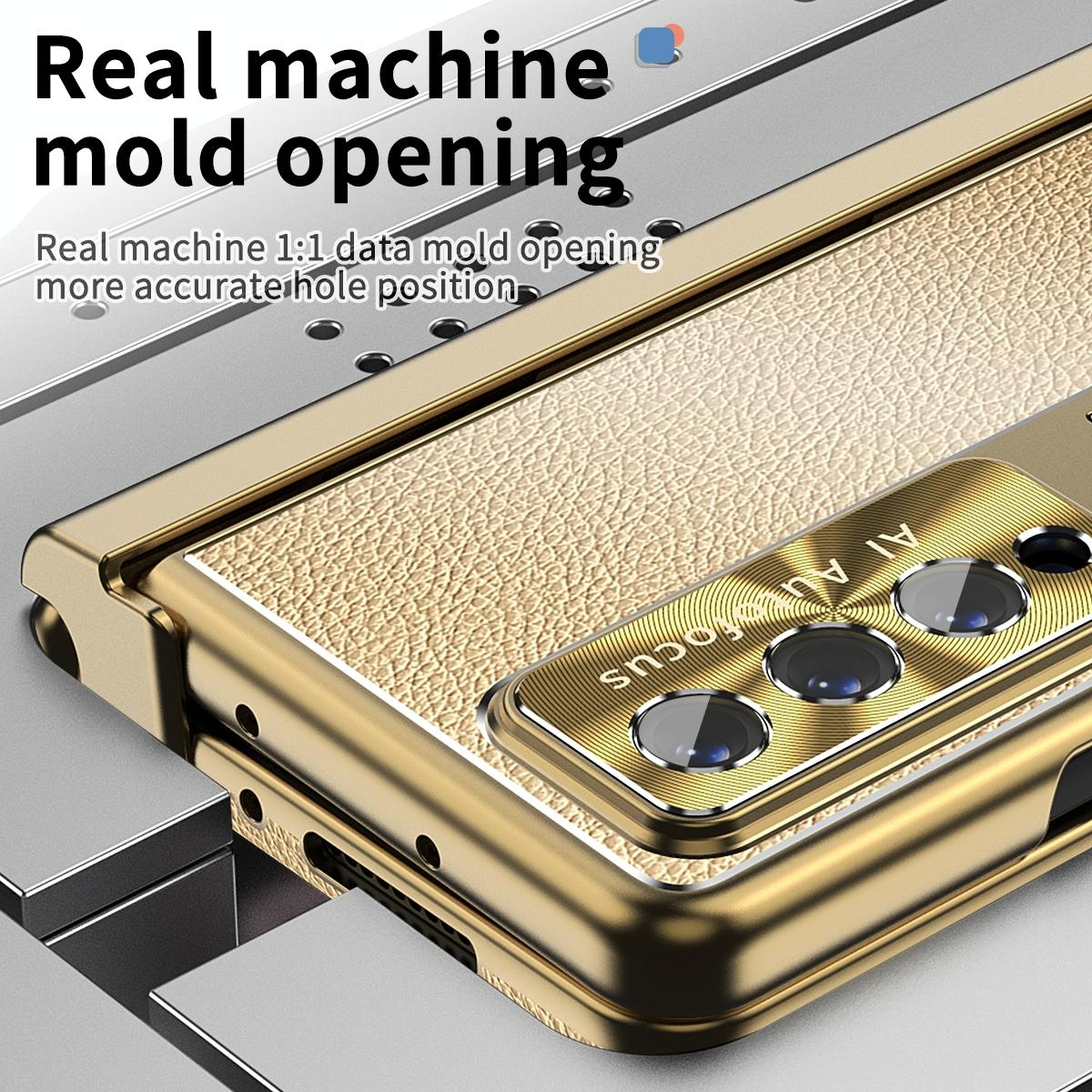Shockproof Magnetic Litchi Pattern Phone Case for Samsung Galaxy z Fold 4 - Silver Gold