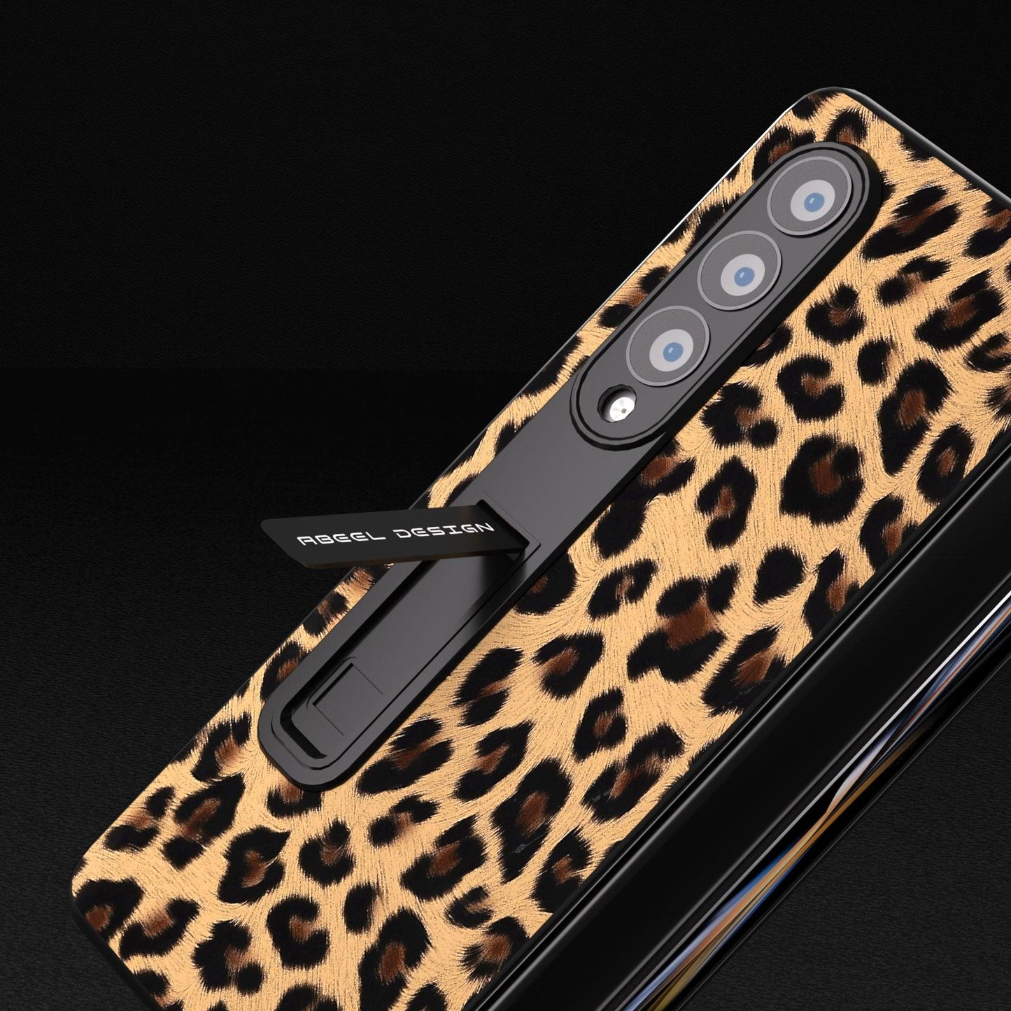 Leopard Print Phone Case with Holder for Samsung Galaxy z Fold 4 / 5g - Silver