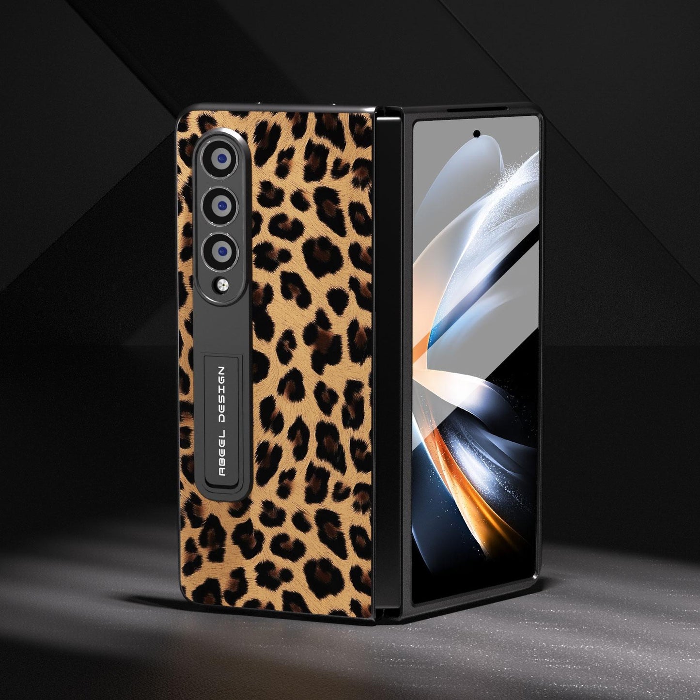 Leopard Print Phone Case with Holder for Samsung Galaxy z Fold 4 / 5g - Silver