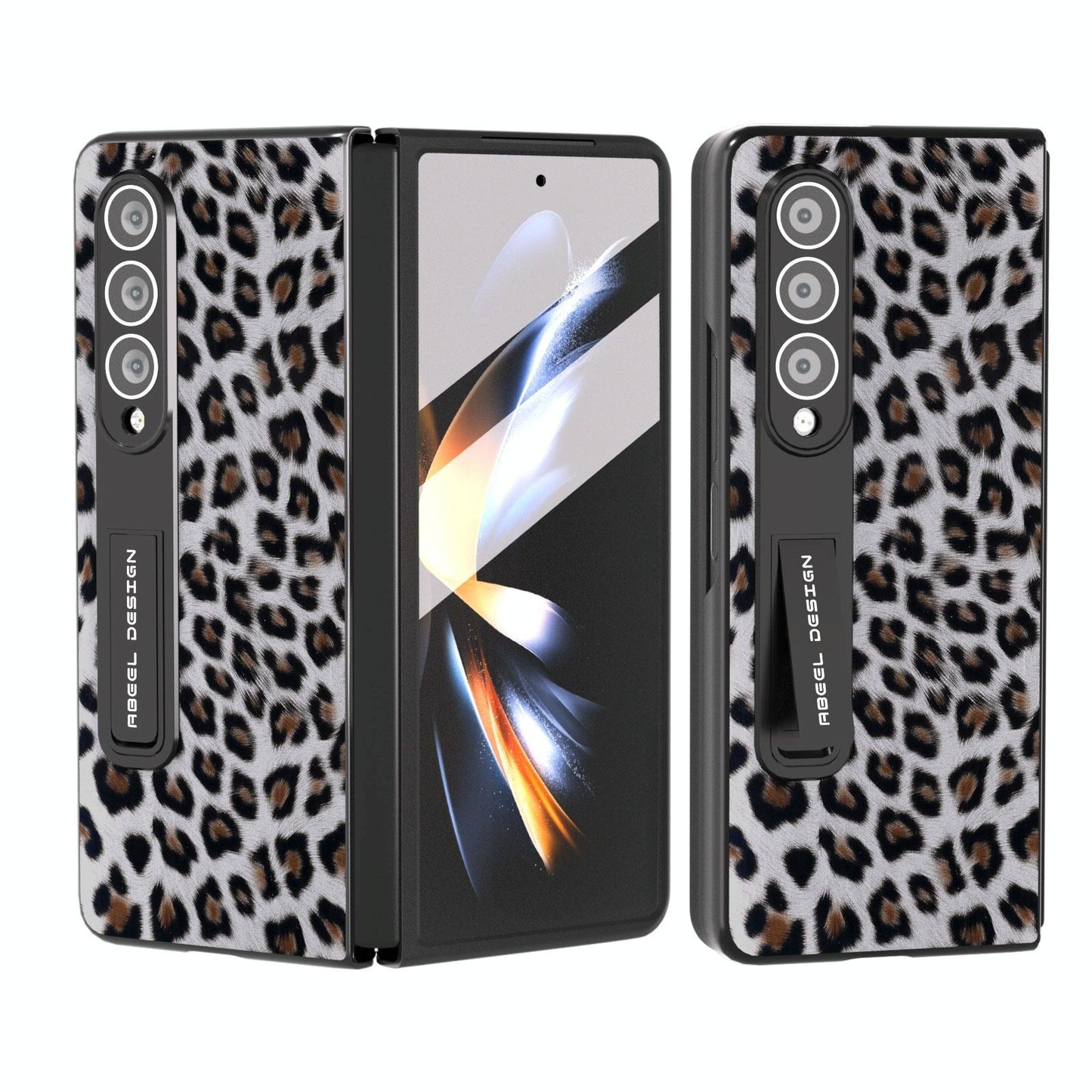 Leopard Print Phone Case with Holder for Samsung Galaxy z Fold 4 / 5g - Silver