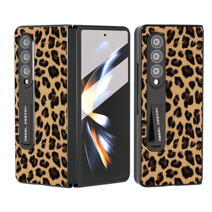 Leopard Print Phone Case with Holder for Samsung Galaxy z Fold 4 / 5g - Silver