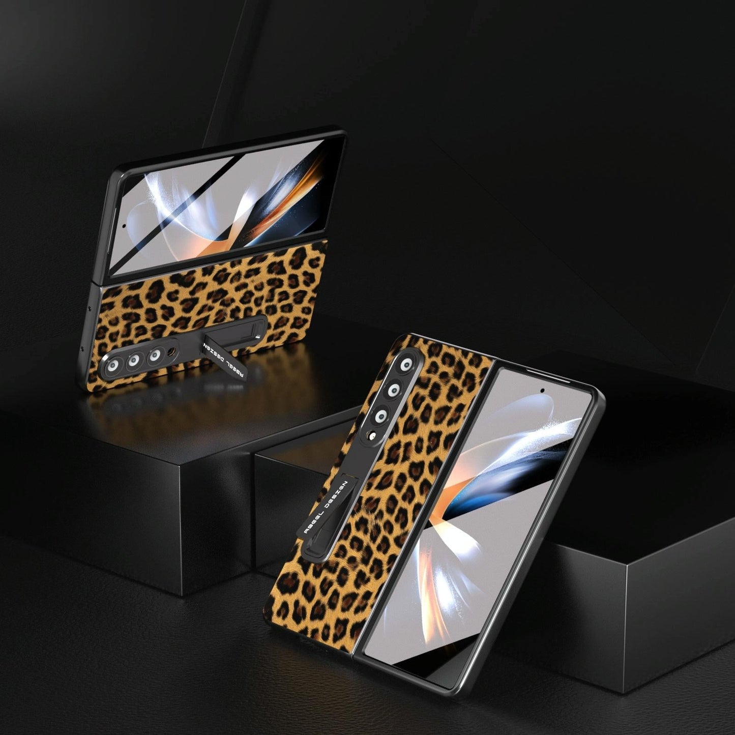 Leopard Print Phone Case with Holder for Samsung Galaxy z Fold 4 / 5g - Silver