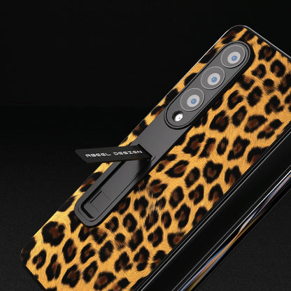 Leopard Print Phone Case with Holder for Samsung Galaxy z Fold 4 / 5g - Silver
