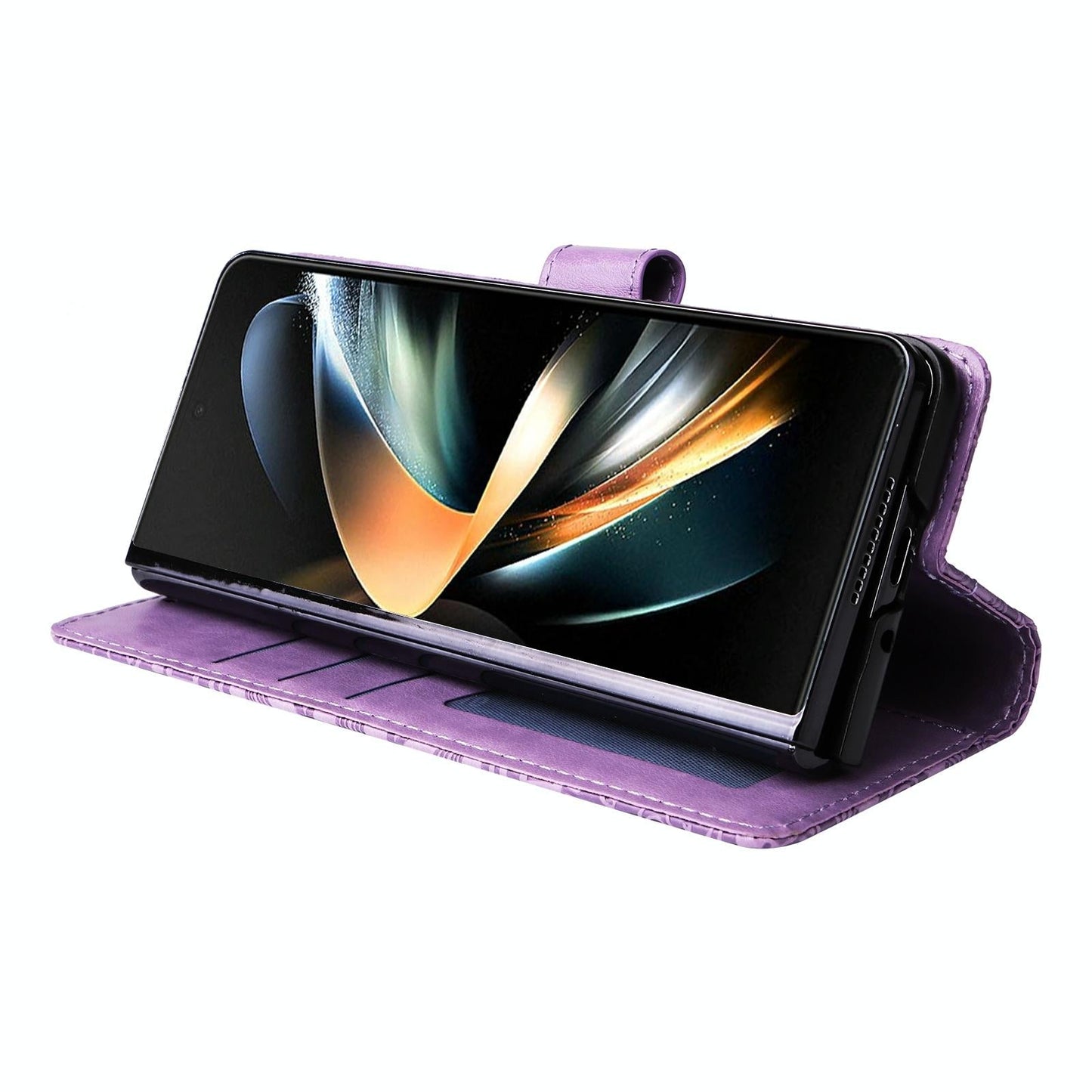 Sunflower Embossed Leather Phone Case for Samsung Galaxy z Fold 4 / 5g - Purple