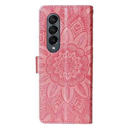 Sunflower Embossed Leather Phone Case for Samsung Galaxy z Fold 4 / 5g - Purple