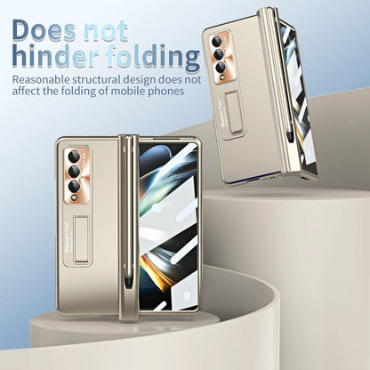 Foldable Phone Case with Pen Slot for Samsung Galaxy z Fold 4 - Electroplated - Gold