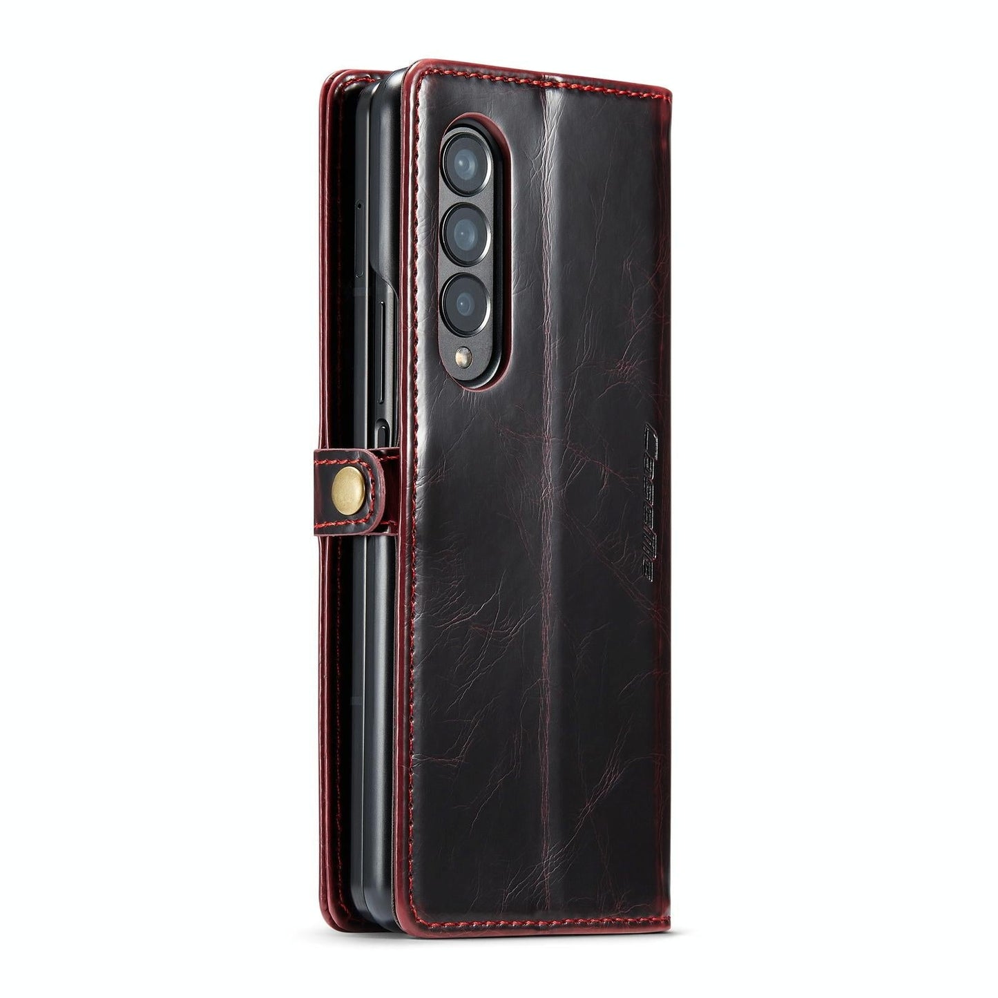 Premium Crazy Horse Leather Phone Case for Samsung Galaxy z Fold 4 - Wine Red