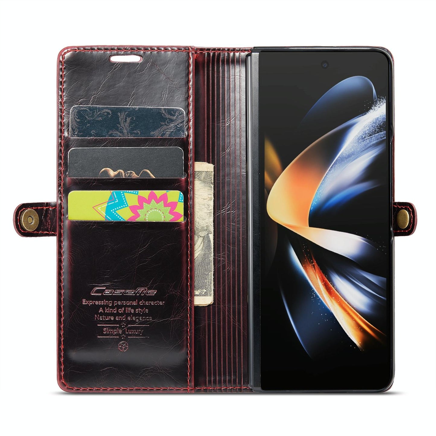 Premium Crazy Horse Leather Phone Case for Samsung Galaxy z Fold 4 - Wine Red