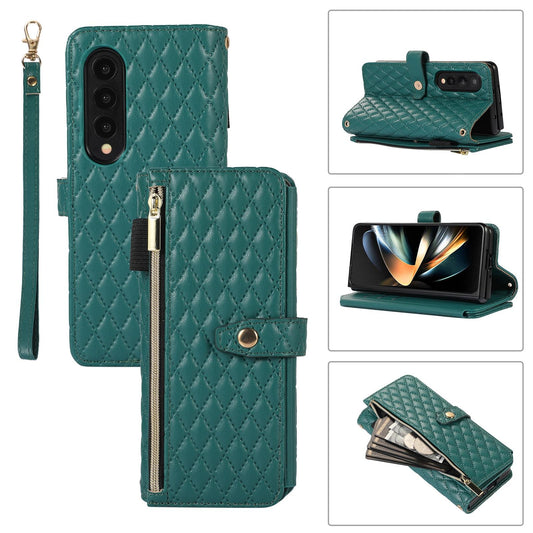 Foldable Diamond Lattice Phone Case for Samsung Galaxy z Fold 4 - Dark Green