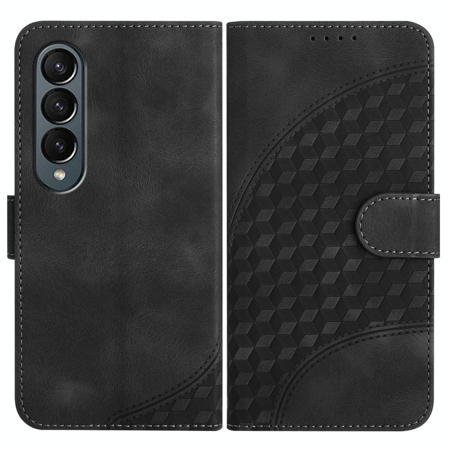Embossed Elephant Head Phone Case for Samsung Galaxy z Fold 4 5g with Lanyard - Black