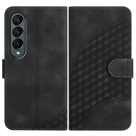 Embossed Elephant Head Phone Case for Samsung Galaxy z Fold 4 5g with Lanyard - Black