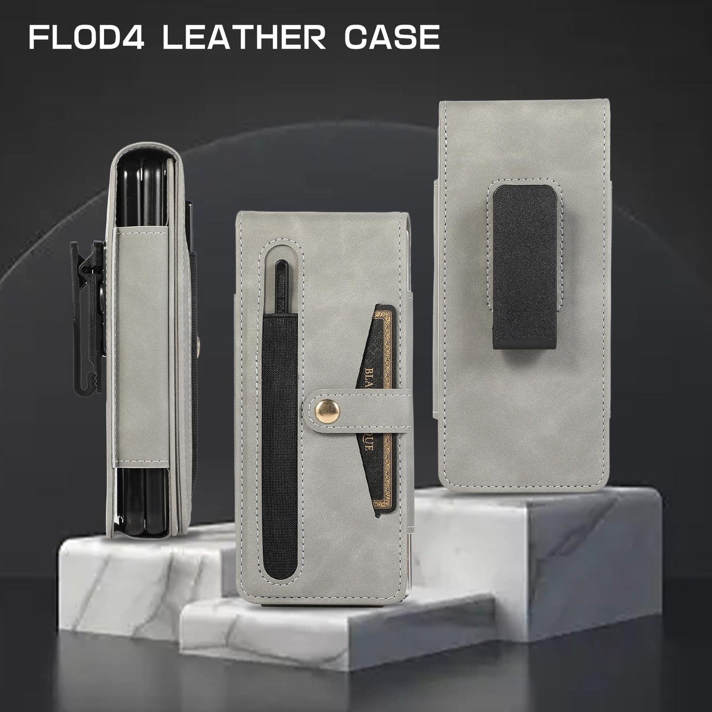 Shockproof Foldable Leather Case with Stylus for Samsung Galaxy z Fold 4 / 5g - Grey