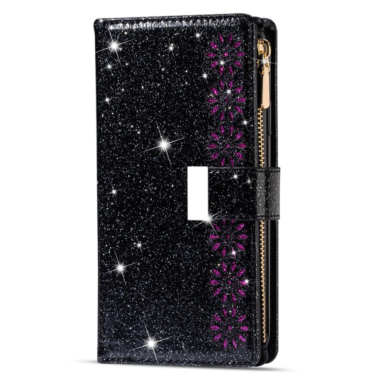 Sparkling Leather Zip Case for Samsung Galaxy z Fold 4 - Zipper Closure - Rose Gold